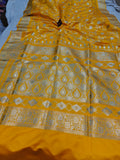 Yellow Banarasi Handloom Satin SIlk Saree - Aura Benaras