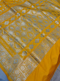 Yellow Banarasi Handloom Satin SIlk Saree - Aura Benaras