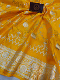 Yellow Banarasi Handloom Satin SIlk Saree - Aura Benaras