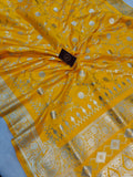 Yellow Banarasi Handloom Satin SIlk Saree - Aura Benaras