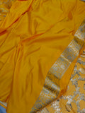 Yellow Banarasi Handloom Satin SIlk Saree - Aura Benaras