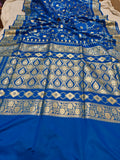 Blue Banarasi Handloom Satin SIlk Saree - Aura Benaras