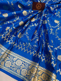 Blue Banarasi Handloom Satin SIlk Saree - Aura Benaras