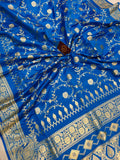 Blue Banarasi Handloom Satin SIlk Saree - Aura Benaras