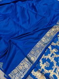 Blue Banarasi Handloom Satin SIlk Saree - Aura Benaras