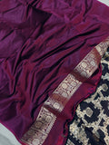 Wine Banarasi Handloom Satin SIlk Saree - Aura Benaras