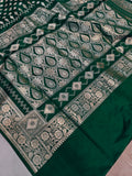 Bottle Green Banarasi Handloom Satin Silk Saree - Aura Benaras