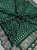 Bottle Green Banarasi Handloom Satin Silk Saree - Aura Benaras