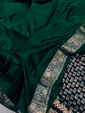 Bottle Green Banarasi Handloom Satin Silk Saree - Aura Benaras