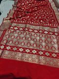 Red Banarasi Handloom Satin SIlk Saree - Aura Benaras