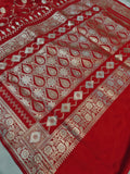 Red Banarasi Handloom Satin SIlk Saree - Aura Benaras