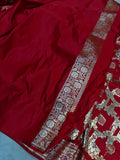 Red Banarasi Handloom Satin SIlk Saree - Aura Benaras