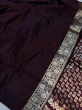 Brown Banarasi Handloom Satin Silk Saree - Aura Benaras