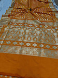 Orange Banarasi Handloom Satin Silk Saree - Aura Benaras