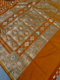 Orange Banarasi Handloom Satin Silk Saree - Aura Benaras