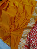 Orange Banarasi Handloom Satin Silk Saree - Aura Benaras