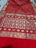 Red Banarasi Handloom Satin Silk Saree - Aura Benaras