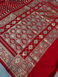 Red Banarasi Handloom Satin Silk Saree - Aura Benaras