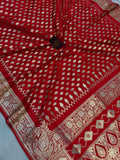 Red Banarasi Handloom Satin Silk Saree - Aura Benaras