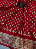 Red Banarasi Handloom Satin Silk Saree - Aura Benaras