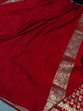 Red Banarasi Handloom Satin Silk Saree - Aura Benaras