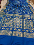 Blue Banarasi Handloom Satin Silk Saree - Aura Benaras