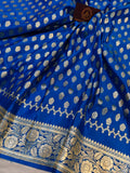 Blue Banarasi Handloom Satin Silk Saree - Aura Benaras