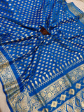 Blue Banarasi Handloom Satin Silk Saree - Aura Benaras