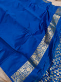 Blue Banarasi Handloom Satin Silk Saree - Aura Benaras