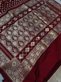 Maroon Banarasi Handloom Satin Silk Saree - Aura Benaras