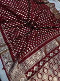 Maroon Banarasi Handloom Satin Silk Saree - Aura Benaras