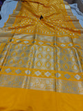 Yellow Banarasi Handloom Satin Silk Saree - Aura Benaras