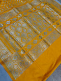 Yellow Banarasi Handloom Satin Silk Saree - Aura Benaras