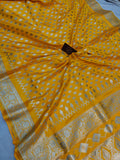 Yellow Banarasi Handloom Satin Silk Saree - Aura Benaras