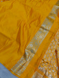 Yellow Banarasi Handloom Satin Silk Saree - Aura Benaras