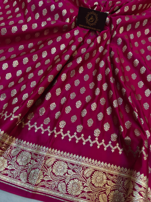 Rani Pink Banarasi Handloom Satin SIlk Saree - Aura Benaras