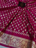 Rani Pink Banarasi Handloom Satin SIlk Saree - Aura Benaras