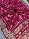 Rani Pink Banarasi Handloom Satin SIlk Saree - Aura Benaras