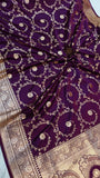 Wine Banarasi Handloom Satin SIlk Saree - Aura Benaras