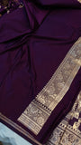 Wine Banarasi Handloom Satin SIlk Saree - Aura Benaras