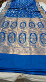 Blue Banarasi Handloom Satin SIlk Saree - Aura Benaras