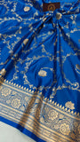 Blue Banarasi Handloom Satin SIlk Saree - Aura Benaras