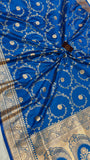 Blue Banarasi Handloom Satin SIlk Saree - Aura Benaras