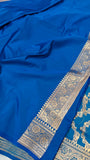 Blue Banarasi Handloom Satin SIlk Saree - Aura Benaras