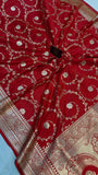 Red Banarasi Handloom Satin SIlk Saree - Aura Benaras