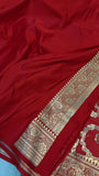 Red Banarasi Handloom Satin SIlk Saree - Aura Benaras