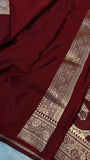 Maroon Banarasi Handloom Satin SIlk Saree - Aura Benaras