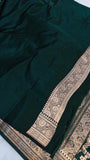 Bottle Green Banarasi Handloom Satin SIlk Saree - Aura Benaras