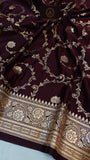 Brown Banarasi Handloom Satin SIlk Saree - Aura Benaras