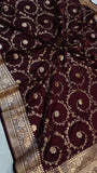 Brown Banarasi Handloom Satin SIlk Saree - Aura Benaras